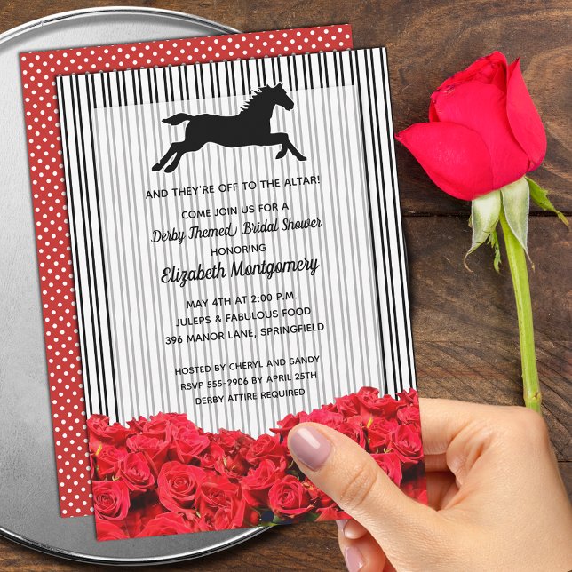 Derby Bridal Shower Red Roses Racehorse Invitation (Order INSTANT DOWNLOAD to send digitally or PRINTED invitations to mail or both!)