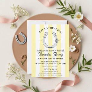 Derby Bridal Shower Yellow Cabana Stripe Horseshoe Invitation