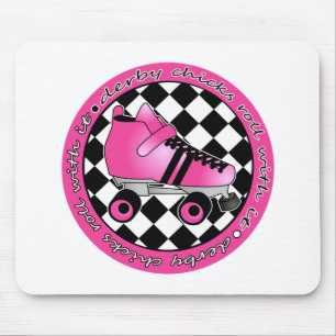 Derby Chicks Roll With It - Hot Pink Black White Mouse Mat