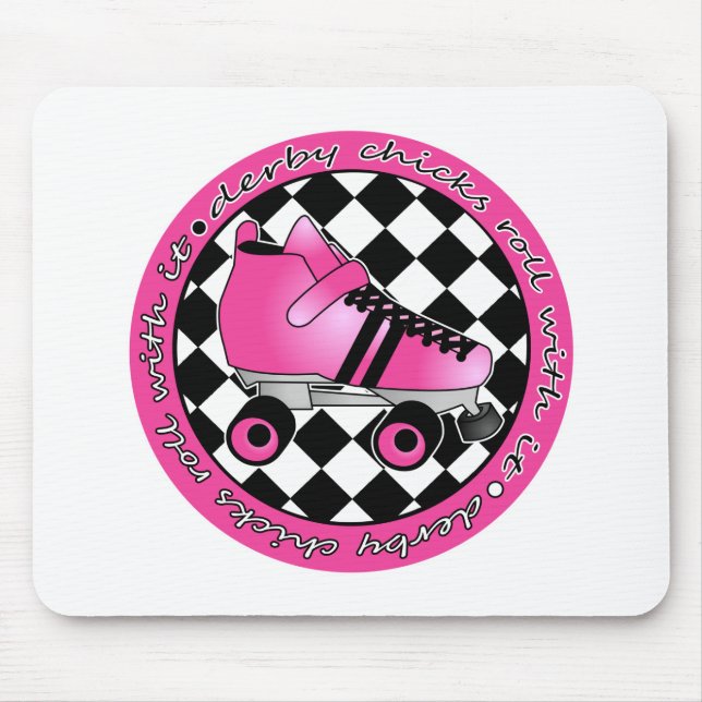 Derby Chicks Roll With It - Hot Pink Black White Mouse Mat (Front)