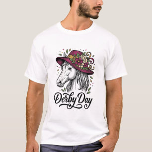 Derby Day Floral Horse Hat Vintage Engraving Desig T-Shirt