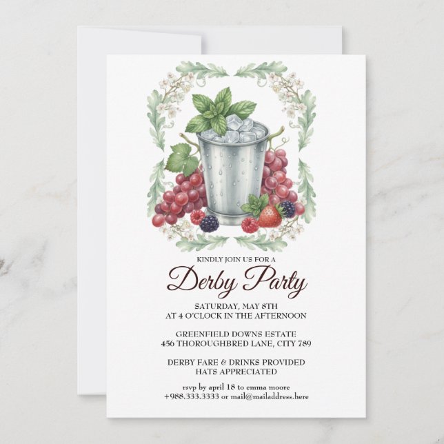 Derby Day Mint Julep Horse Race Party Invitation (Front)