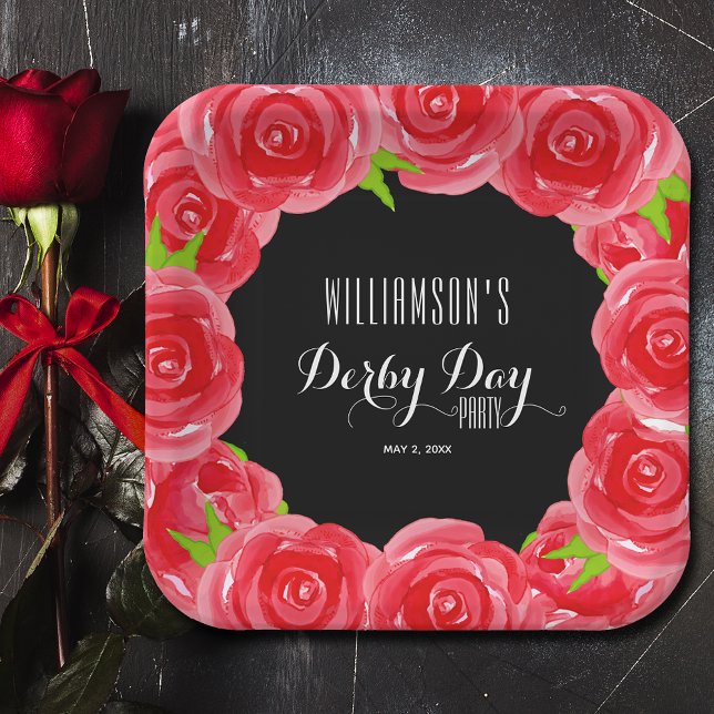 Derby Day Red Roses Square Paper Plate (Derby Day Red Roses Square Paper Plates)