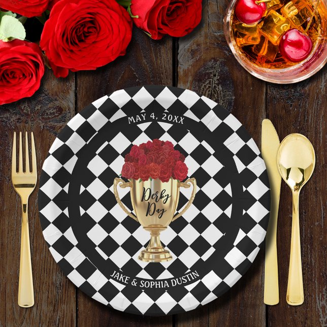 Derby Day Trophy and Roses Paper Plate (Derby Day Trophy and Red Roses Party Paper Plates)