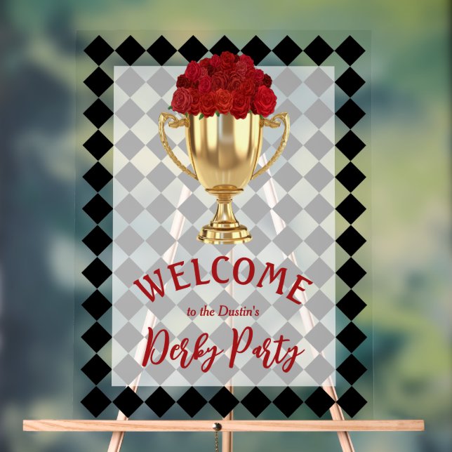 Derby Day Trophy and Roses Welcome Acrylic Sign (Neutral)