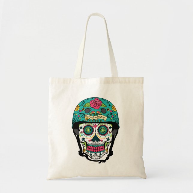 Derby de Los Muertos - Roller Derby Sugar Skull Tote Bag (Front)