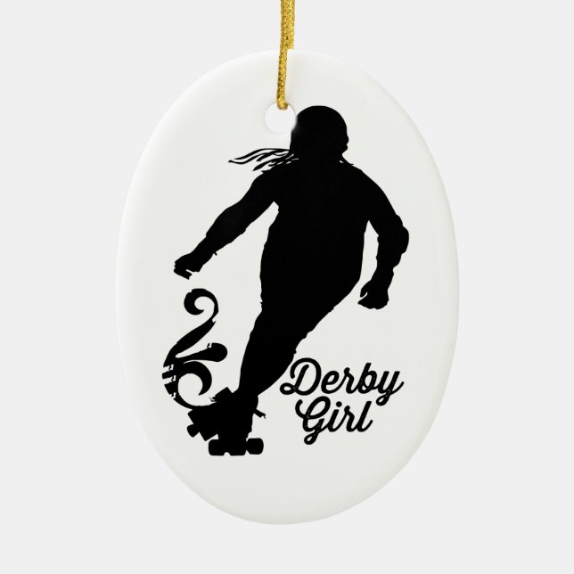Derby Girl Silhouette, Roller Derby Skating Ceramic Tree Decoration (Front)