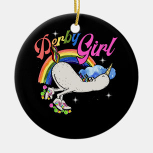 Derby Girl Unicorn Roller Skate Roller Derby Ceramic Tree Decoration