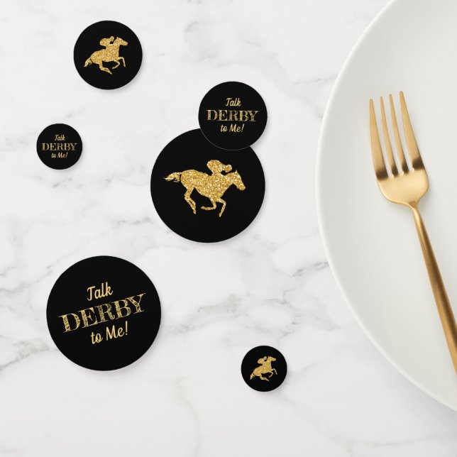Derby Gold Racehorse and Jockey on Black Confetti (Group)