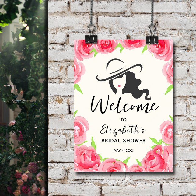 Derby Hat and Roses Bridal Shower Welcome Poster (Derby Hat and Roses Bridal Shower Welcome Poster)