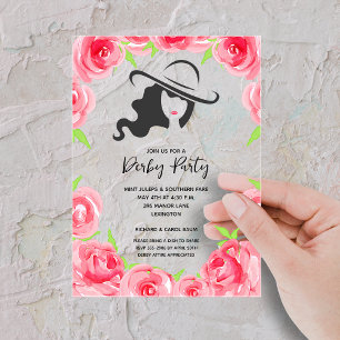 Derby Hat and Roses Derby Party Acrylic Invitations