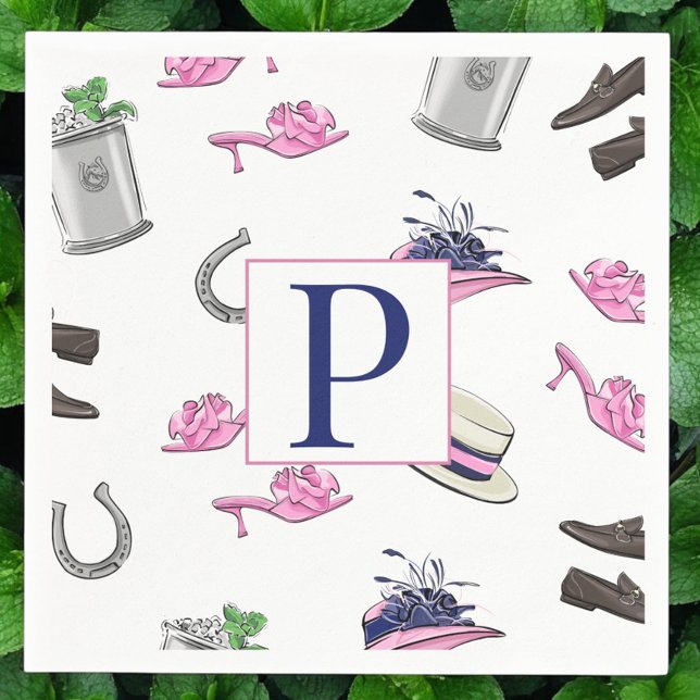 Derby Horse Race Attire Horseshoe Julep Monogram Napkin (Creator Uploaded)