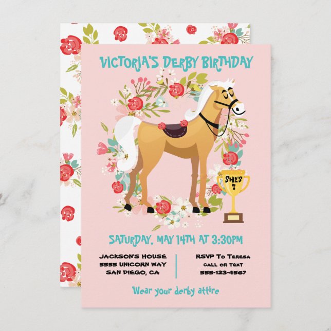 Derby Horse Racing Birthday Party Invitation (Front/Back)