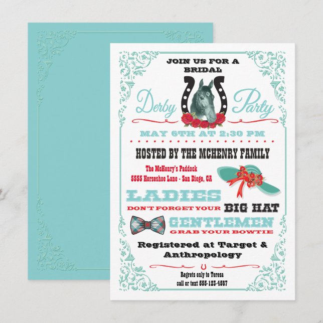 Derby Horse Racing Bridal Shower Party invitation (Front/Back)