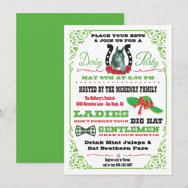 Derby Horse Racing Party invitation (Front/Back)