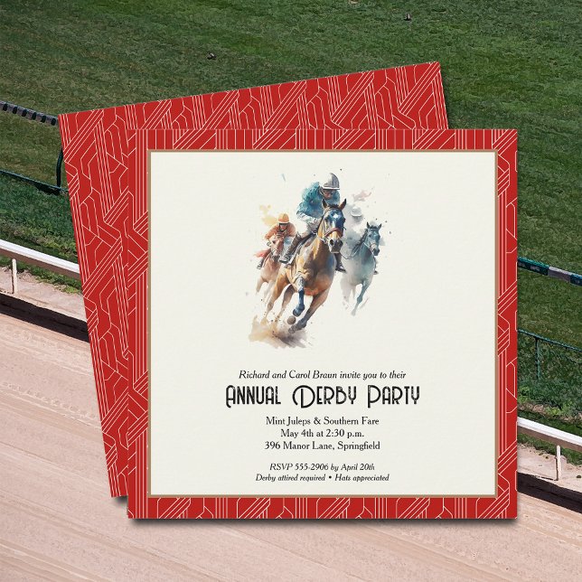 Derby Horses and Jockeys Red Party Invitation (Racehorses and Jockeys Derby Party Invitations - INSTANT DOWNLOAD and/or PRINTED or both!)