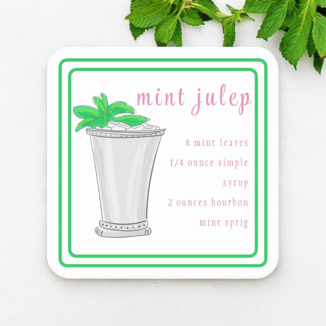 Derby Mint Julep Bar Recipe Green Border Coaster (Creator Uploaded)