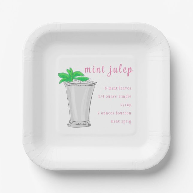 Derby Mint Julep Bar Recipe Preppy Paper Plate (Front)