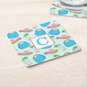 Derby Mint Julep Preppy Monogram Square Paper Coaster