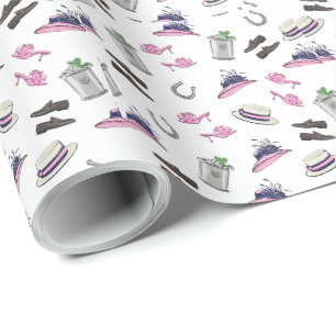 Derby Party Attire Mint Julep Horseshoe Wrapping Paper