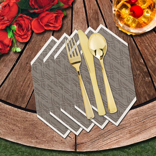 Derby Party Brown and Ivory Napkin (We show the luncheon napkins folded to add to your table. (Silverware not sold.))