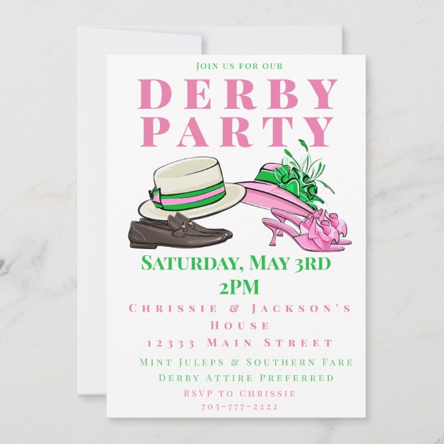 Derby Party Fancy Hats Shoes Fashion Preppy Invitation (Front)