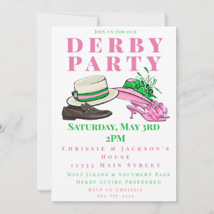 Derby Party Fancy Hats Shoes Fashion Preppy Invitation