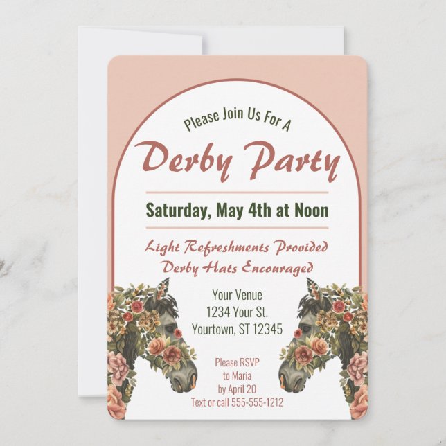 Derby Party Floral Race Horse Arch Invitation (Front)