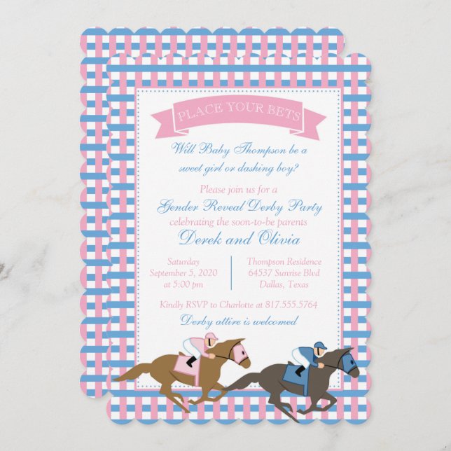 Derby Party Gender Reveal Baby Shower Invitation (Front/Back)