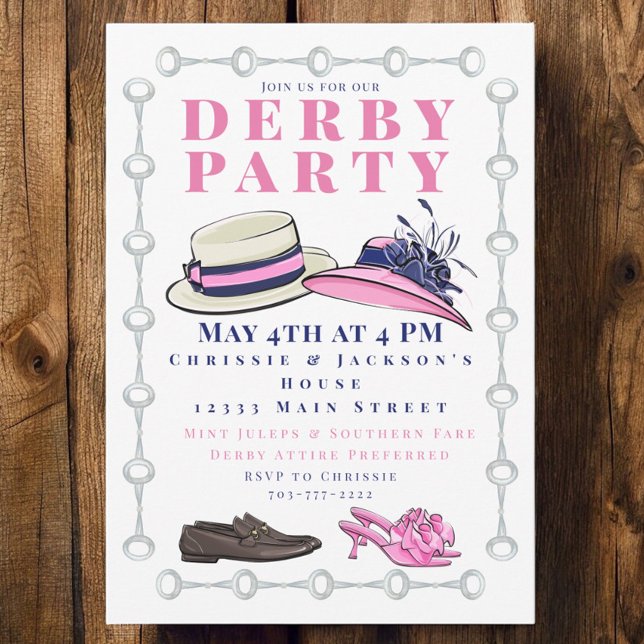 Derby Party Hat Shoes Fashion Preppy Navy Invitation (Creator Uploaded)