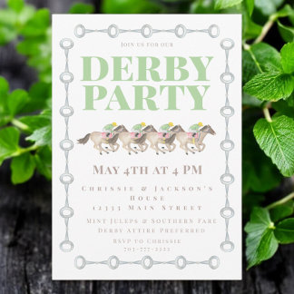 Derby Party Horses Racing Watercolor Invitation