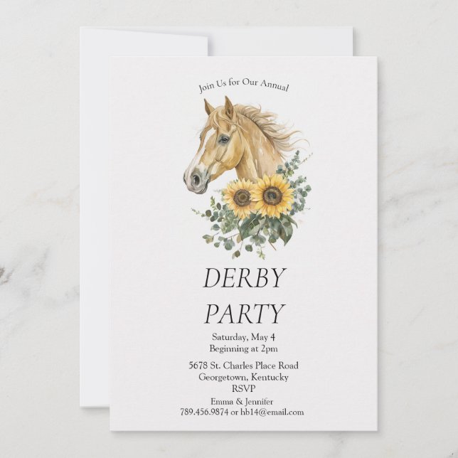  Derby Party Invitation – Horse Head Floral Sunflo (Front)