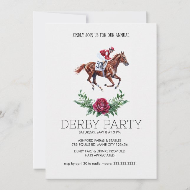 Derby Party Invitation | Horse Racing Elegant Flor (Front)