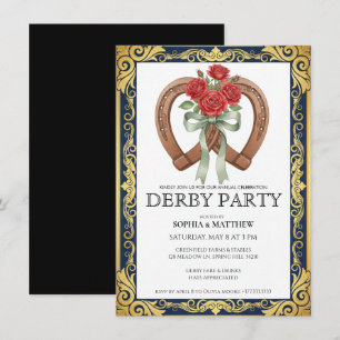 Derby Party Invitation Horseshoe Floral Elegant