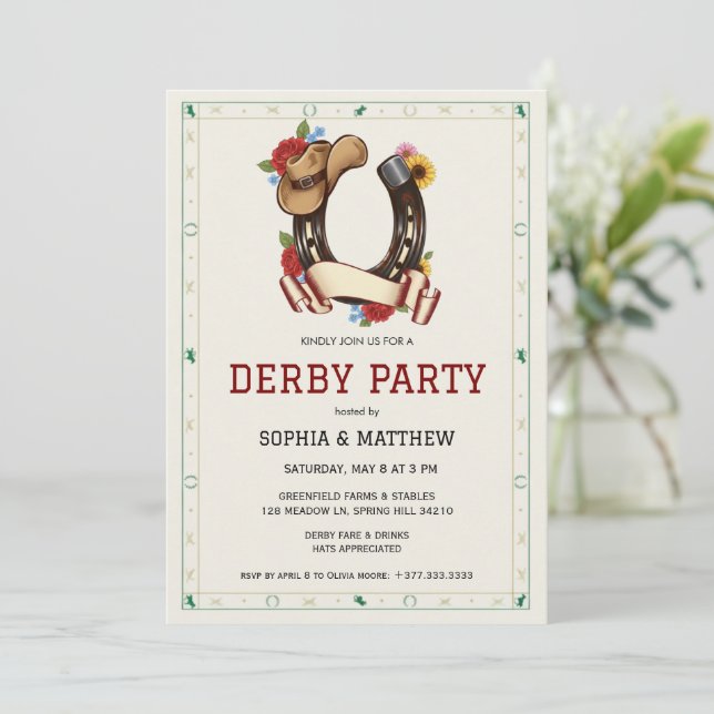Derby Party Invitation Vintage Horse Race Card (Standing Front)