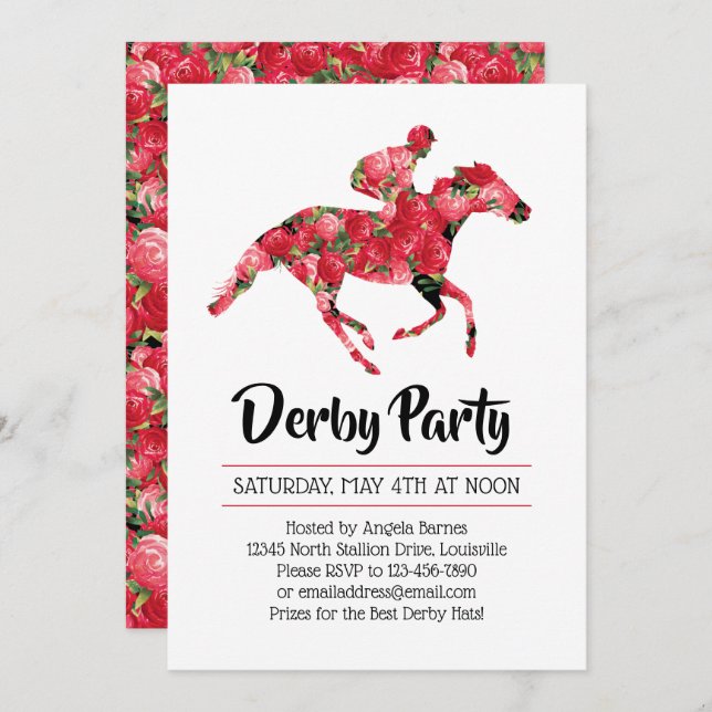 Derby Party Red Roses Racehorse Invitation (Front/Back)
