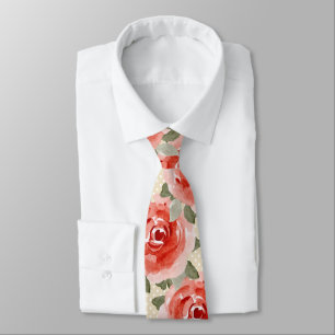 Derby Red Rose on White & Cream Dots Tie