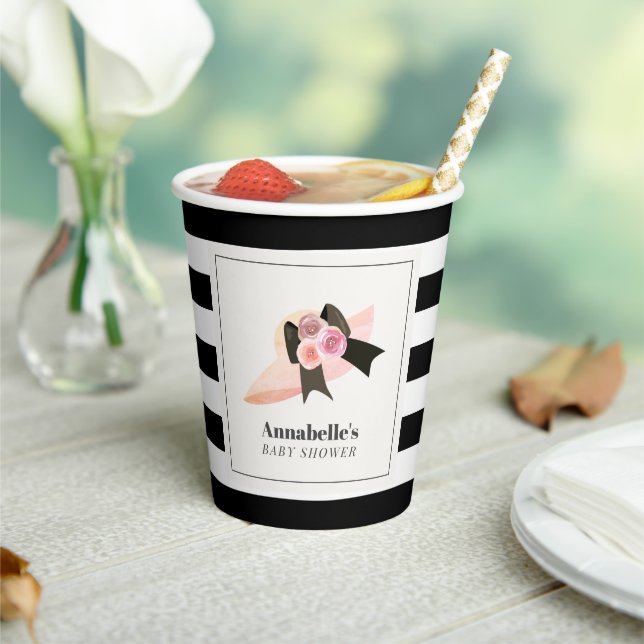 Derby Style Big Pink Hat Rose Baby Shower Paper Cups (Insitu)