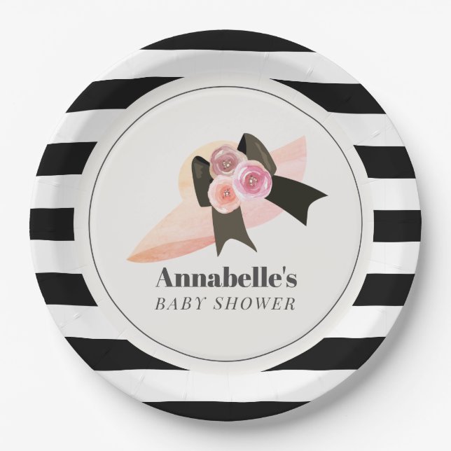 Derby Style Big Pink Hat Rose Baby Shower Paper Plate (Front)