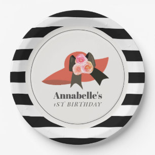 Derby Style Big Red Hat Rose 1st Birthday Paper Plate