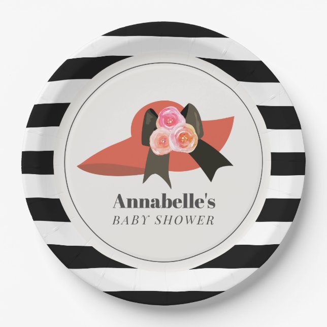 Derby Style Big Red Hat Rose Baby Shower Paper Plate (Front)