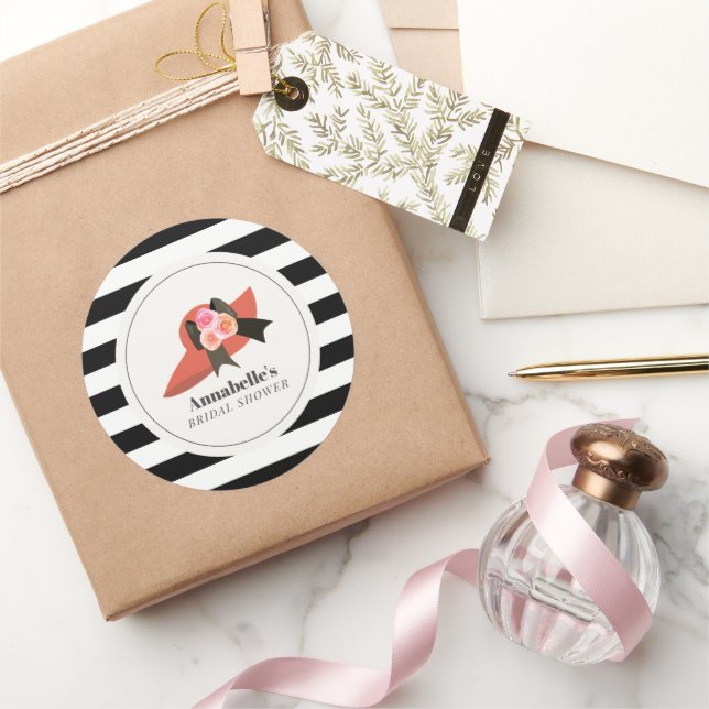 Derby Style Big Red Hat Rose Bridal Shower Classic Round Sticker (Gifting)