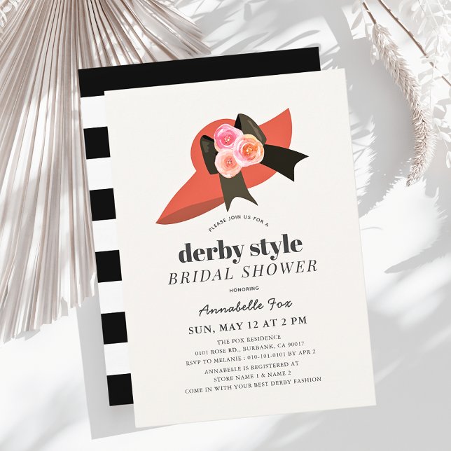 Derby Style Big Red Hat Rose Bridal Shower Invitation (Creator Uploaded)