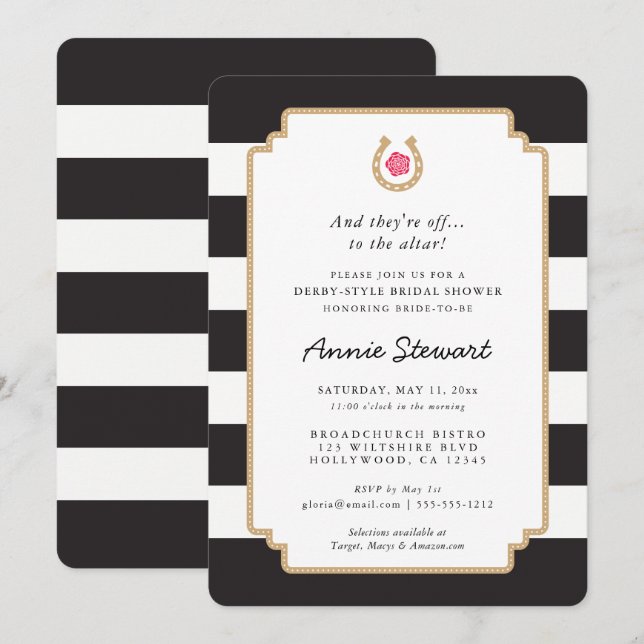 Derby Style Bridal Shower Invitation Horseshoe (Front/Back)