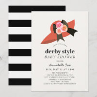 Derby Style Red Hat Rose Baby Shower Invitation