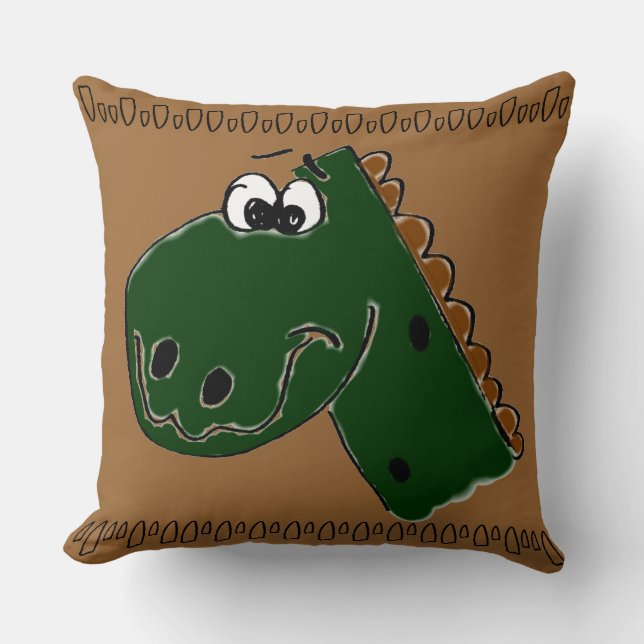 Derby the Dinosaur (brown) Cushion (Front)