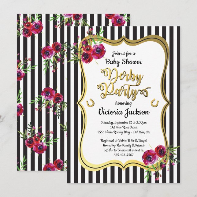 Derby Themed Baby Shower Invitations (Front/Back)