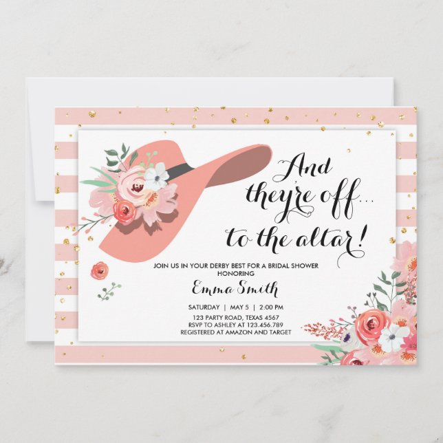 Derby Wear a Hat Horse Rose Gold Bridal Shower Invitation (Front)