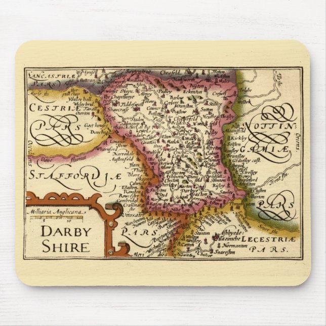 Derbyshire (Darbyshire) County England Antique Map Mouse Mat (Front)