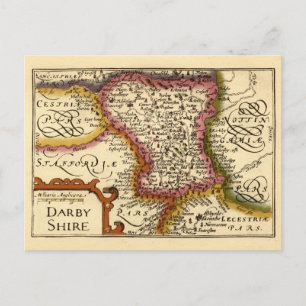 Derbyshire (Darbyshire) County England Antique Map Postcard